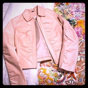 Pale Pink Ruched Leather Jacket
